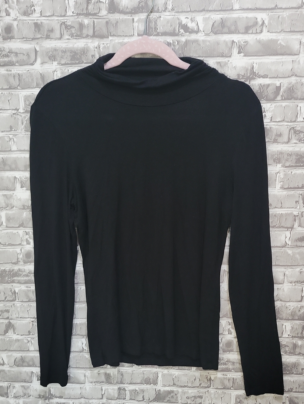Spense Mock Neck Top, Black Long Sleeve Womens M Knit Stretch Classic Career